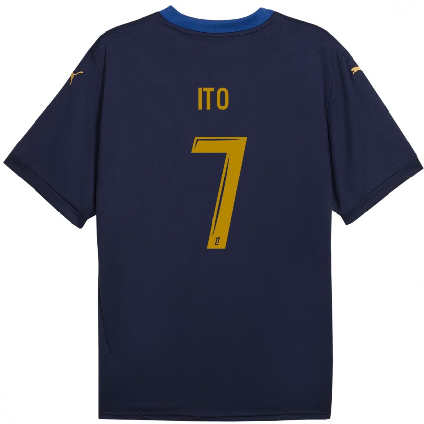 Kids Football Junya Ito #7 Navy Gold Away Jersey 2024/25 T-Shirt Za