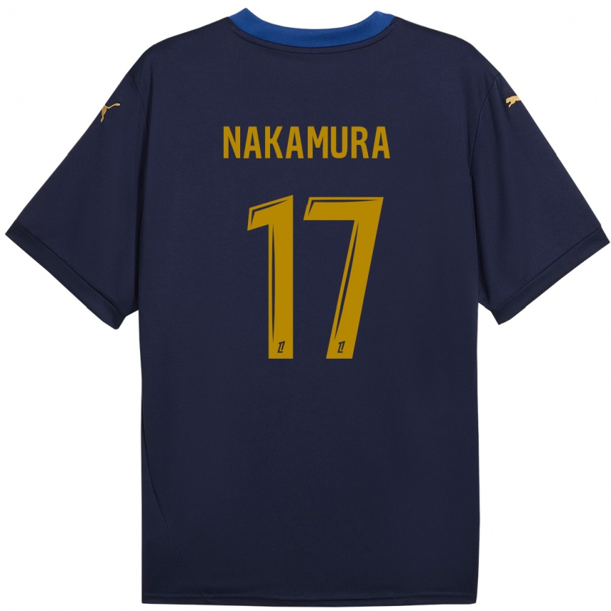 Kids Football Keito Nakamura #17 Navy Gold Away Jersey 2024/25 T-Shirt Za