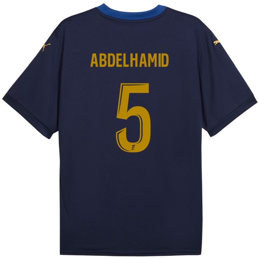 Kids Football Yunis Abdelhamid #5 Navy Gold Away Jersey 2024/25 T-Shirt Za