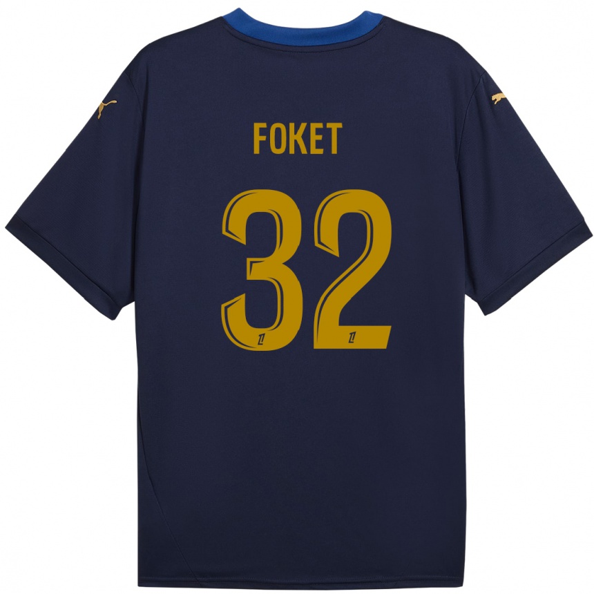 Kids Football Thomas Foket #32 Navy Gold Away Jersey 2024/25 T-Shirt Za