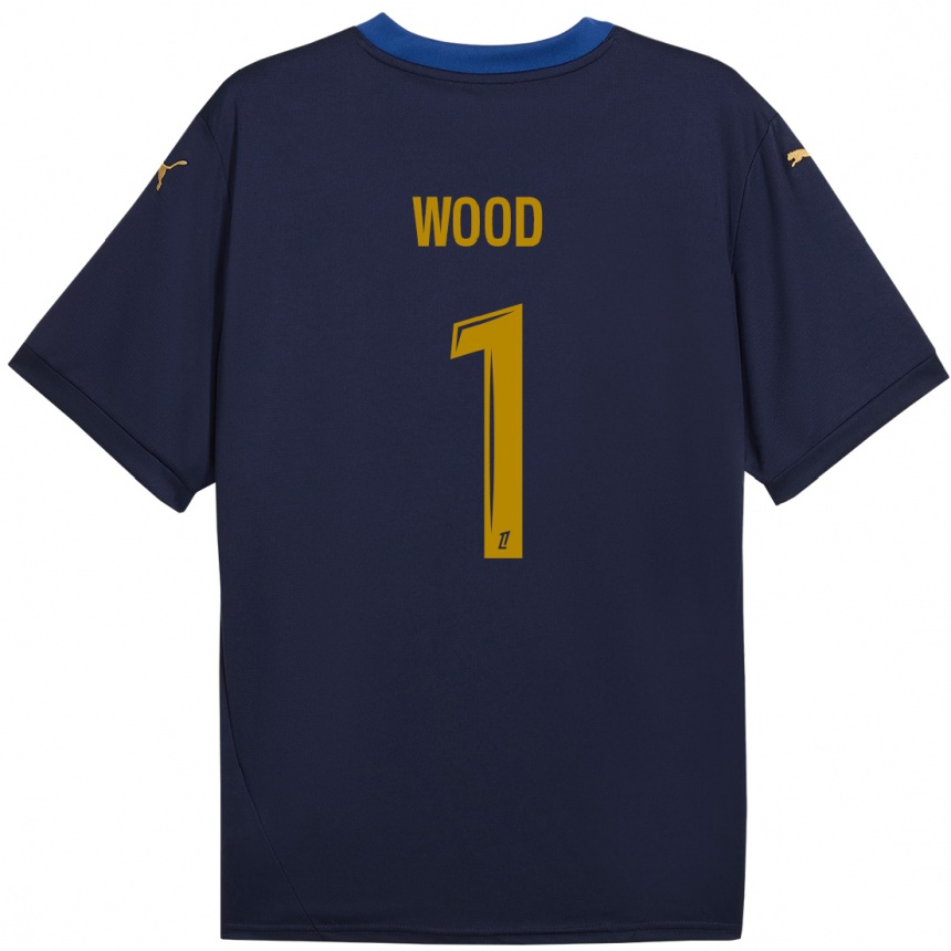 Kids Football Mackenzie Wood #1 Navy Gold Away Jersey 2024/25 T-Shirt Za