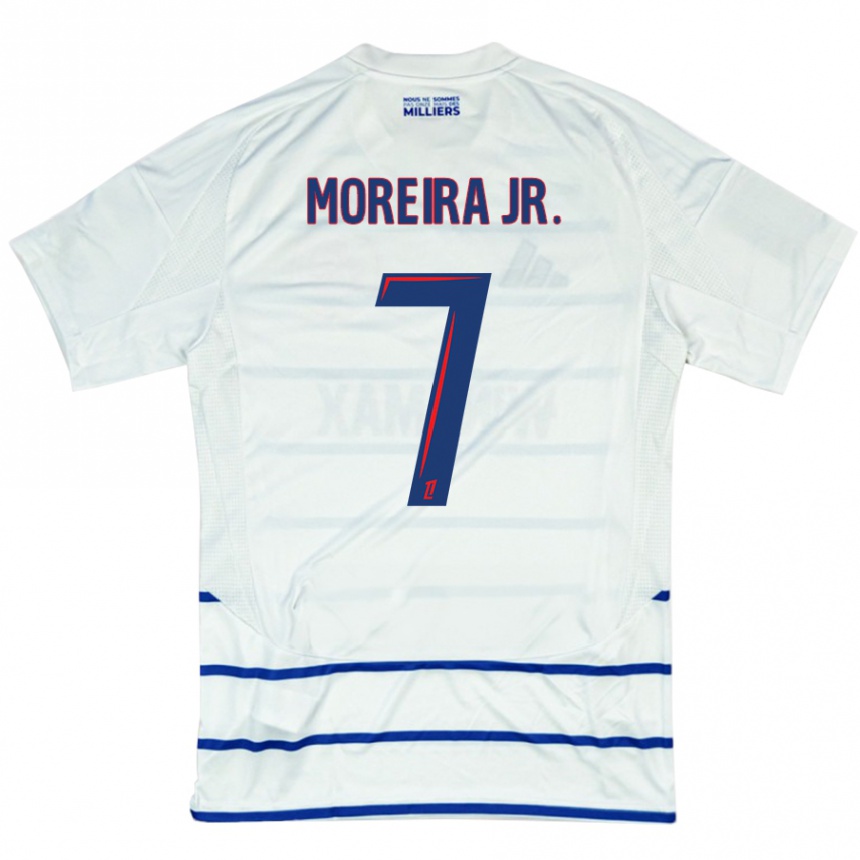 Kids Football Diego Moreira #7 White Blue Away Jersey 2024/25 T-Shirt Za