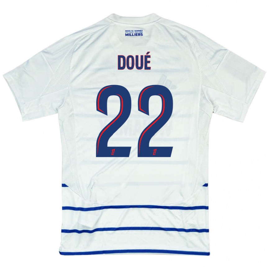 Kids Football Guéla Doué #22 White Blue Away Jersey 2024/25 T-Shirt Za