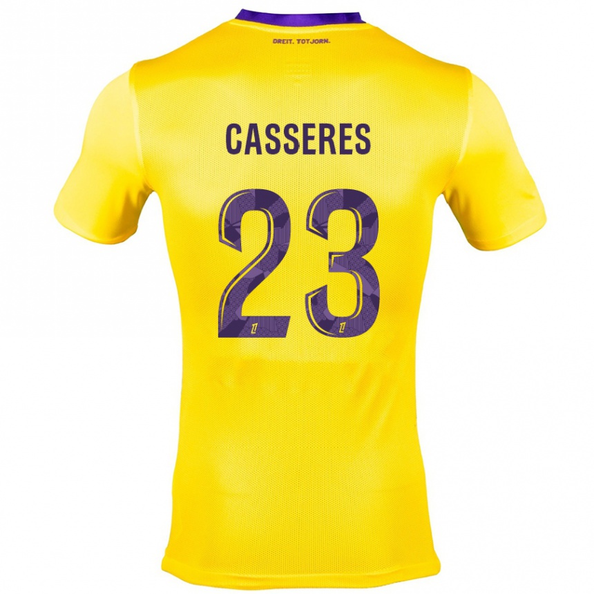 Kids Football Cristian Cásseres Jr. #23 Yellow Purple Away Jersey 2024/25 T-Shirt Za