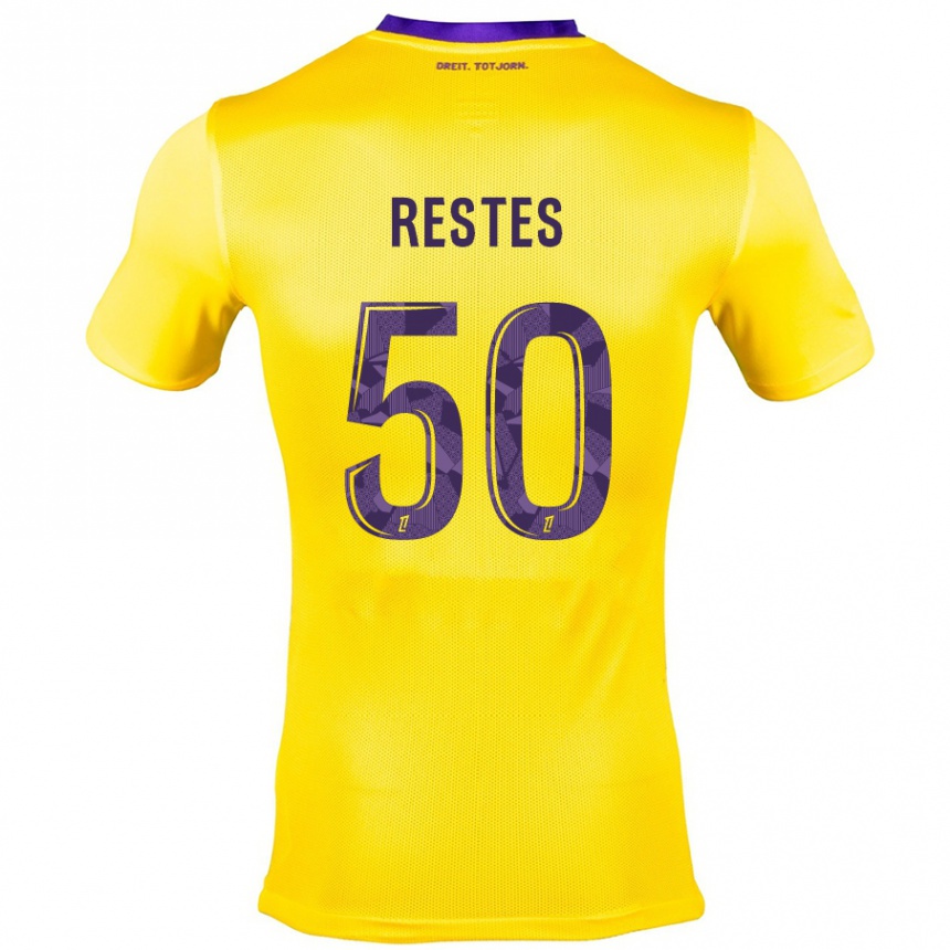 Kids Football Guillaume Restes #50 Yellow Purple Away Jersey 2024/25 T-Shirt Za