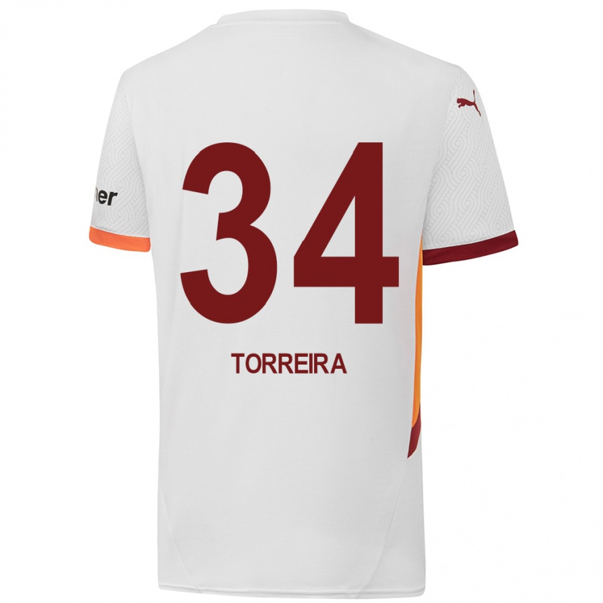 Kids Football Lucas Torreira #34 White Yellow Red Away Jersey 2024/25 T-Shirt Za