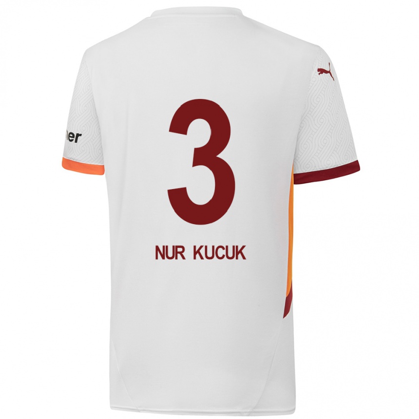 Kids Football Rabia Nur Küçük #3 White Yellow Red Away Jersey 2024/25 T-Shirt Za