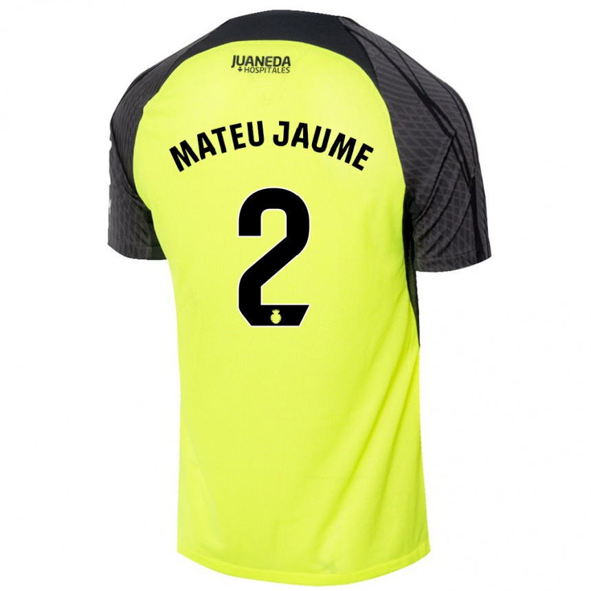 Kids Football Mateu Morey Bauza #2 Fluorescent Green Black Away Jersey 2024/25 T-Shirt Za