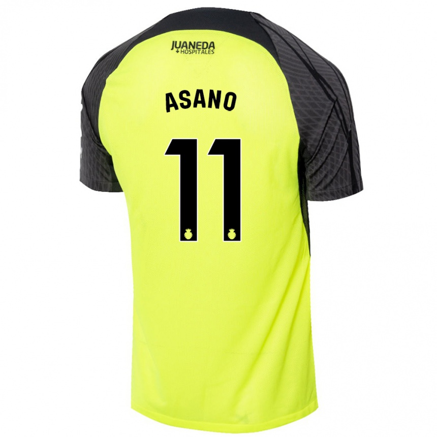 Kids Football Takuma Asano #11 Fluorescent Green Black Away Jersey 2024/25 T-Shirt Za