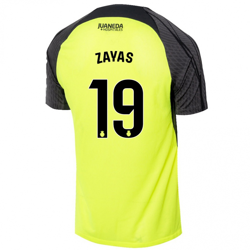 Kids Football Yosmel Zayas #19 Fluorescent Green Black Away Jersey 2024/25 T-Shirt Za