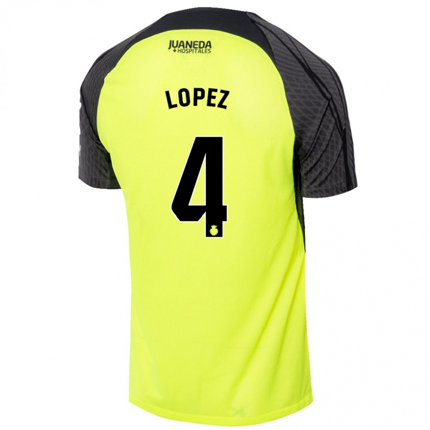 Kids Football David López #4 Fluorescent Green Black Away Jersey 2024/25 T-Shirt Za