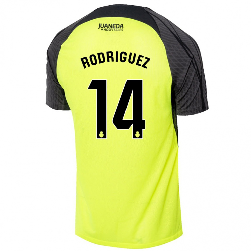 Kids Football Diego Rodríguez #14 Fluorescent Green Black Away Jersey 2024/25 T-Shirt Za