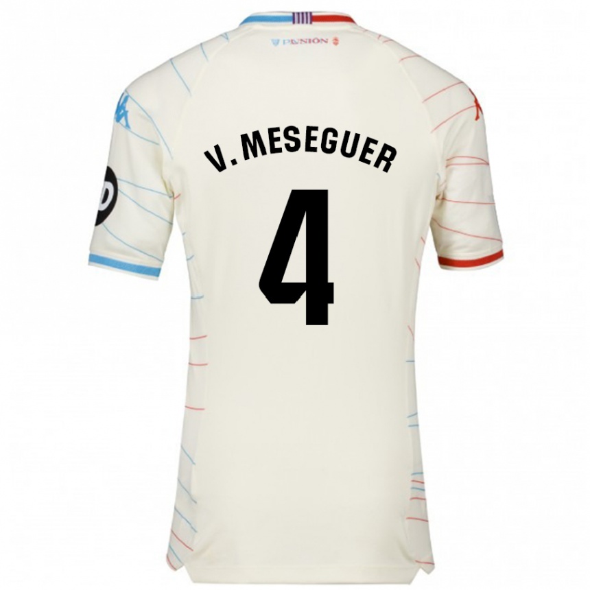 Kids Football Víctor Meseguer #4 White Red Blue Away Jersey 2024/25 T-Shirt Za