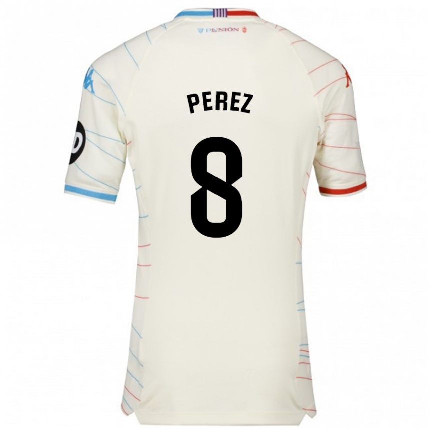 Kids Football Kike Pérez #8 White Red Blue Away Jersey 2024/25 T-Shirt Za