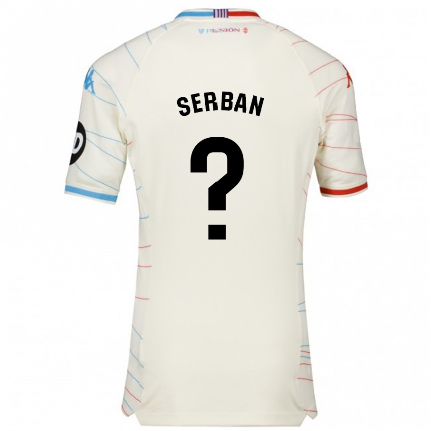 Kids Football Alin Serban #0 White Red Blue Away Jersey 2024/25 T-Shirt Za