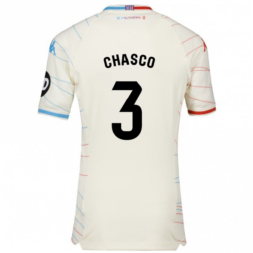 Kids Football Raúl Chasco #3 White Red Blue Away Jersey 2024/25 T-Shirt Za