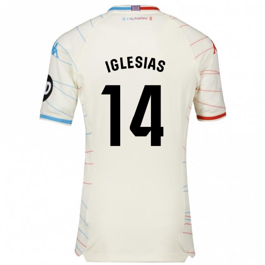 Kids Football Koke Iglesias #14 White Red Blue Away Jersey 2024/25 T-Shirt Za