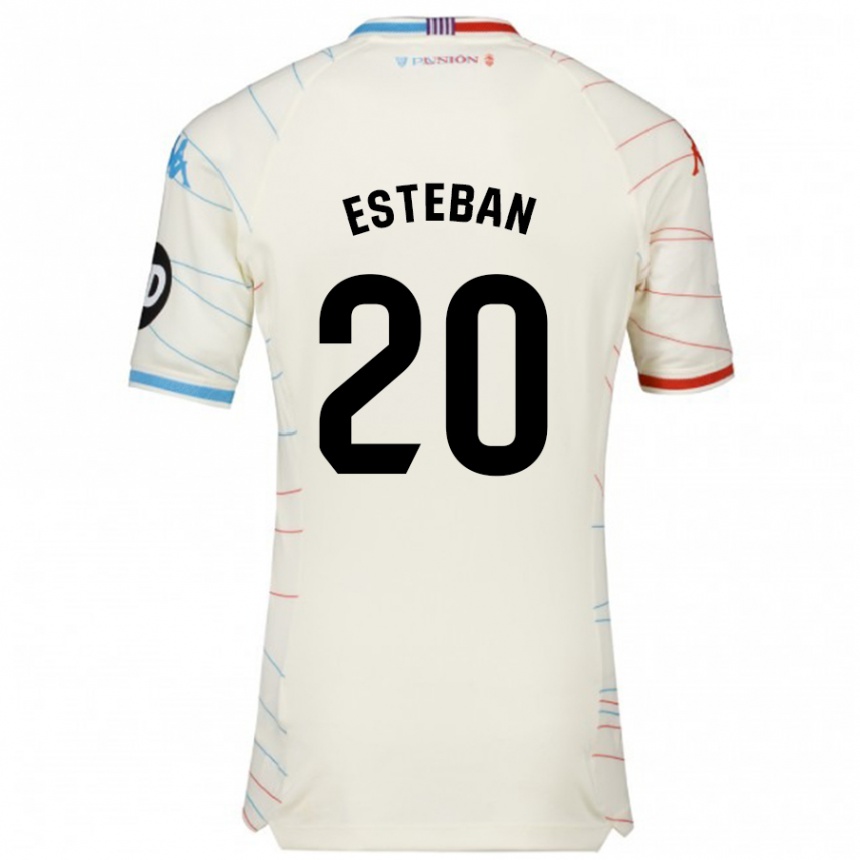 Kids Football Sergio Esteban #20 White Red Blue Away Jersey 2024/25 T-Shirt Za