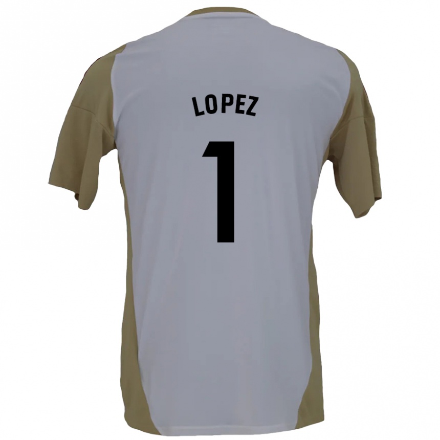 Kids Football Luis López #1 Brown White Away Jersey 2024/25 T-Shirt Za