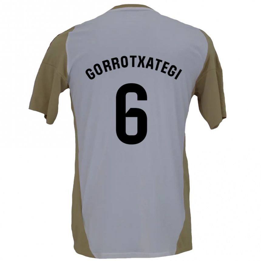 Kids Football Jon Gorrotxategi #6 Brown White Away Jersey 2024/25 T-Shirt Za