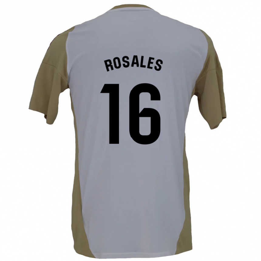 Kids Football Diego Rosales #16 Brown White Away Jersey 2024/25 T-Shirt Za