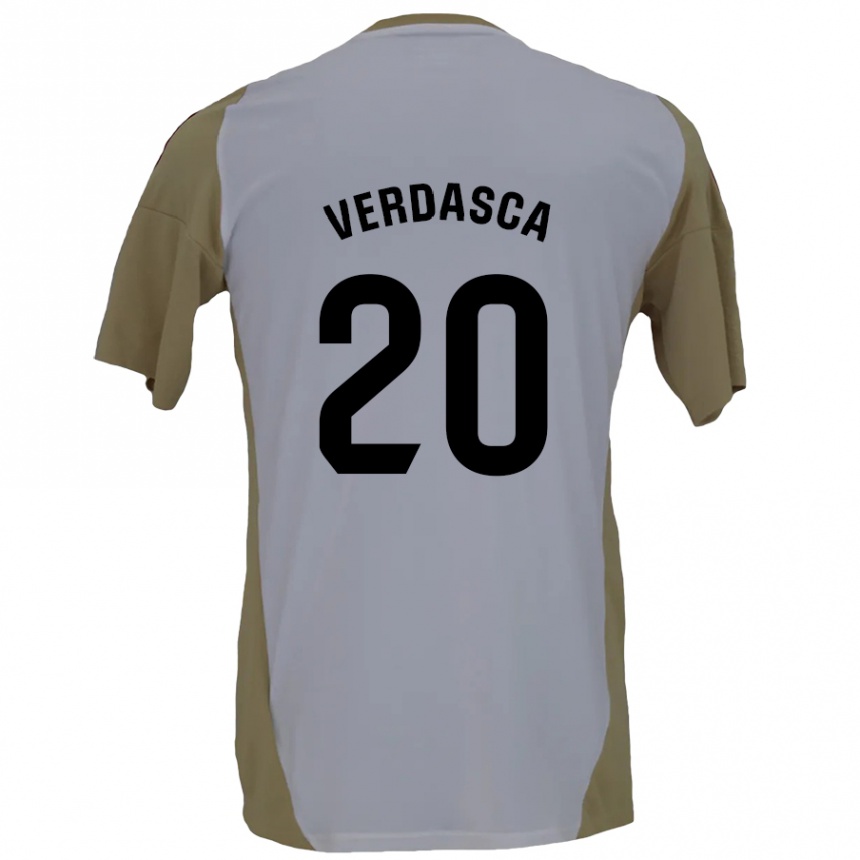 Kids Football Diogo Verdasca #20 Brown White Away Jersey 2024/25 T-Shirt Za