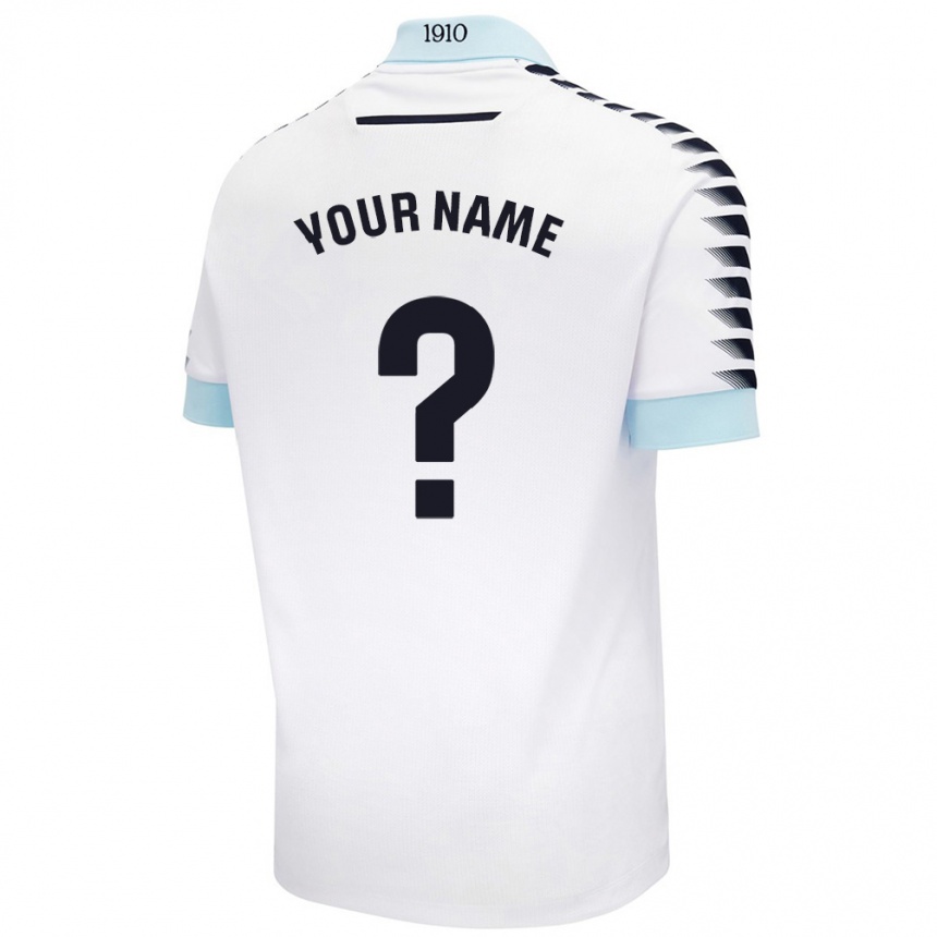 Kids Football Your Name #0 White Blue Away Jersey 2024/25 T-Shirt Za