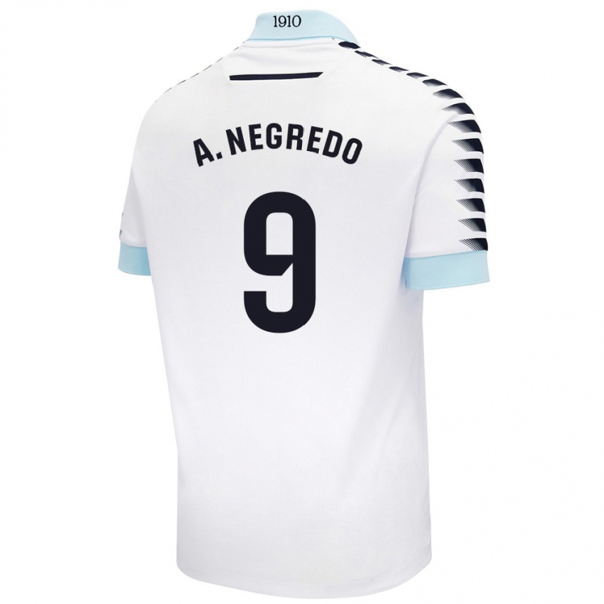 Kids Football Álvaro Negredo #9 White Blue Away Jersey 2024/25 T-Shirt Za