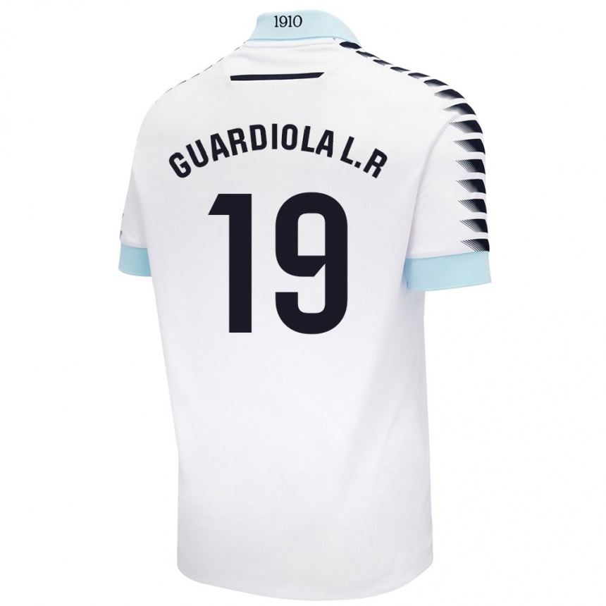 Kids Football Sergi Guardiola #19 White Blue Away Jersey 2024/25 T-Shirt Za