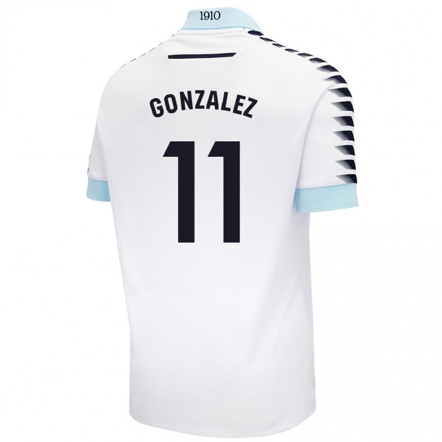 Kids Football Chus González #11 White Blue Away Jersey 2024/25 T-Shirt Za