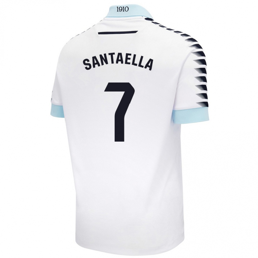 Kids Football Natalia Santaella Picón #7 White Blue Away Jersey 2024/25 T-Shirt Za