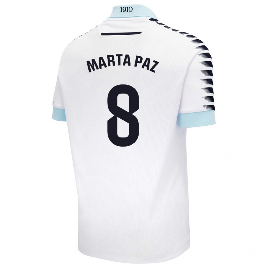 Kids Football Marta Milagros Paz Cruz #8 White Blue Away Jersey 2024/25 T-Shirt Za