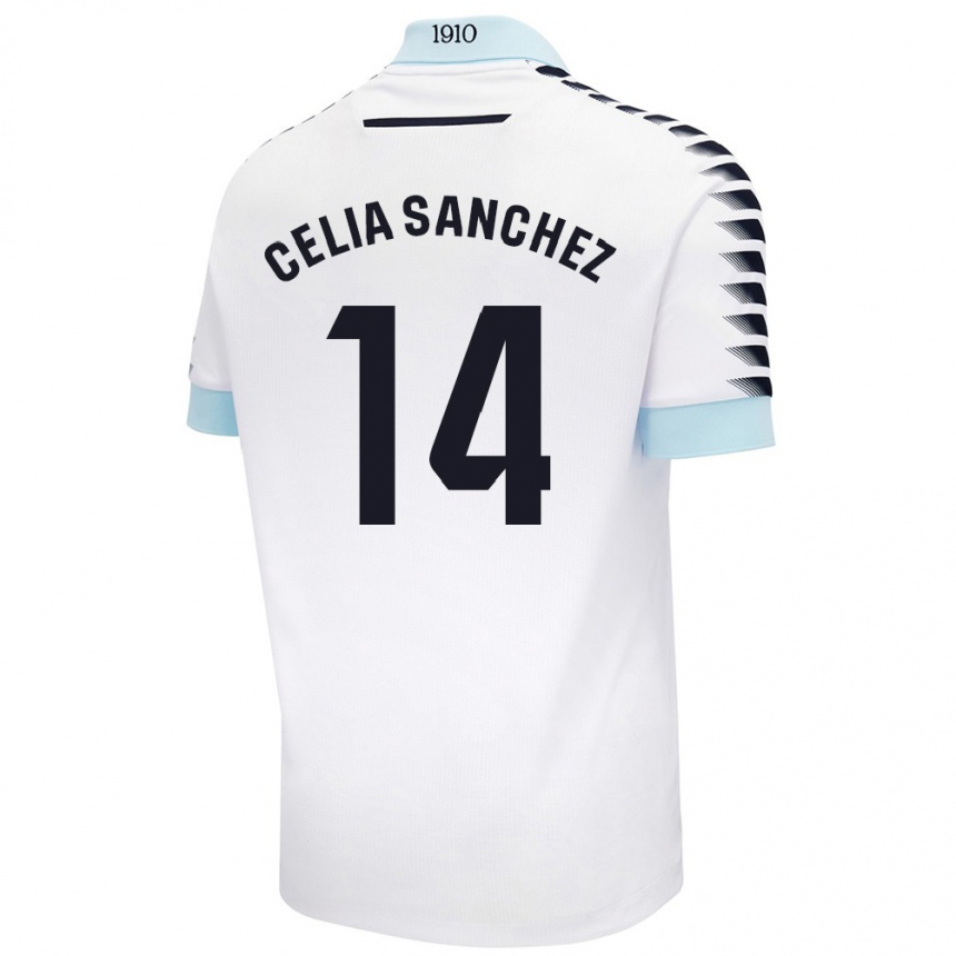 Kids Football Celia Sánchez García #14 White Blue Away Jersey 2024/25 T-Shirt Za