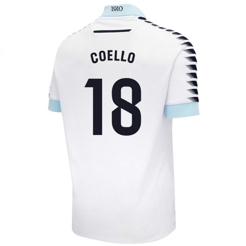 Kids Football María Del Carmen Coello Vidal #18 White Blue Away Jersey 2024/25 T-Shirt Za