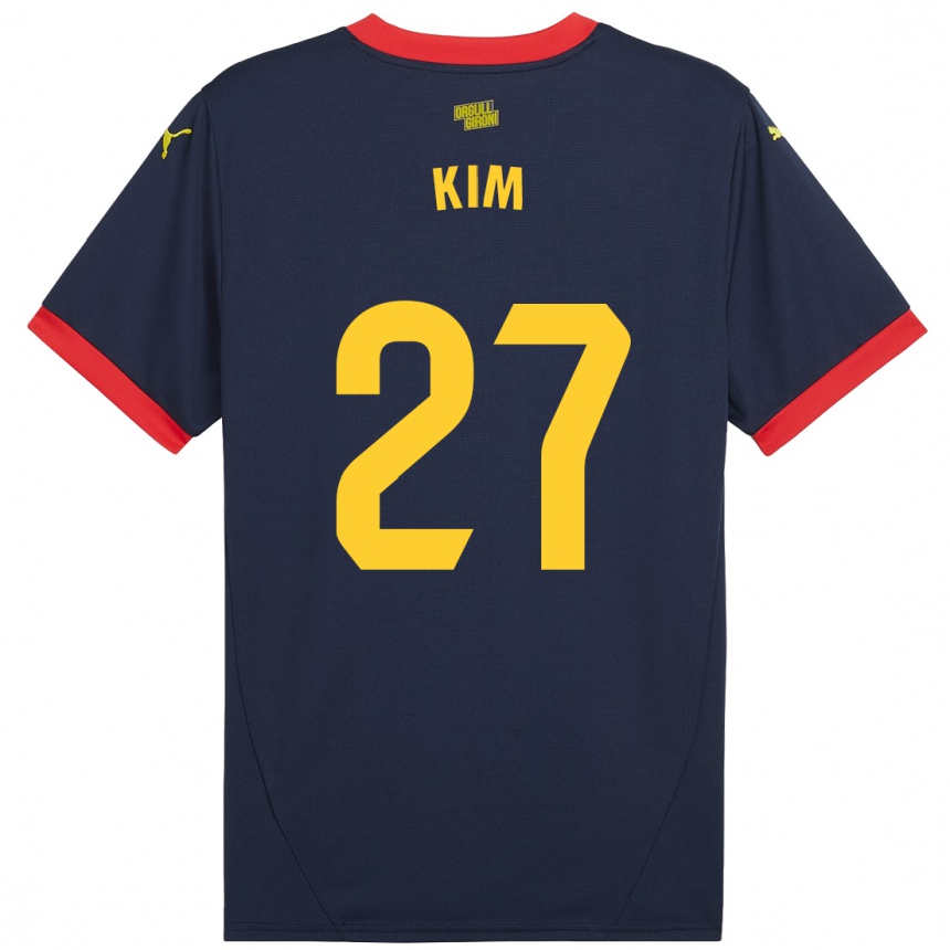 Kids Football Min-Su Kim #27 Navy Red Away Jersey 2024/25 T-Shirt Za