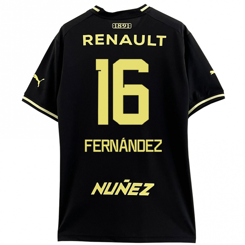 Kids Football Adrián Fernández #16 Black Yellow Away Jersey 2024/25 T-Shirt Za