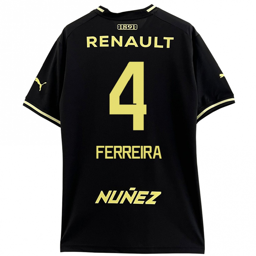 Kids Football Joaquín Ferreira #4 Black Yellow Away Jersey 2024/25 T-Shirt Za