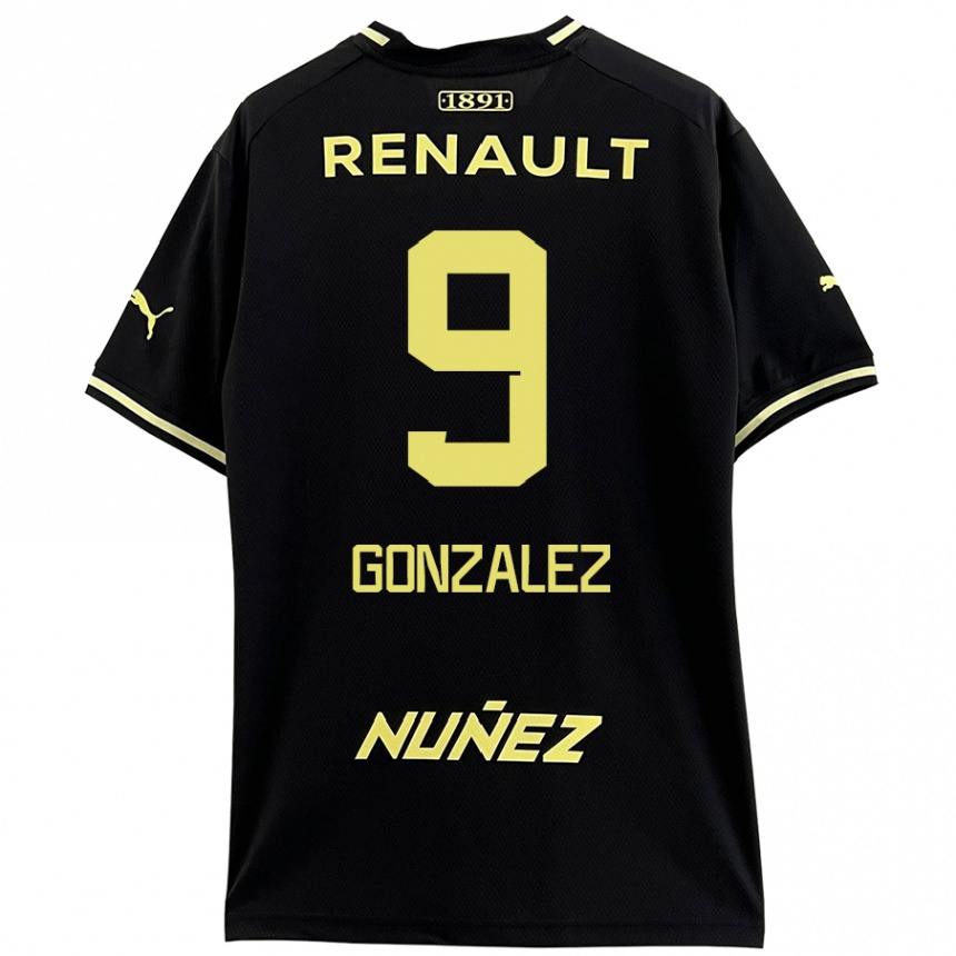 Kids Football Franco González #9 Black Yellow Away Jersey 2024/25 T-Shirt Za