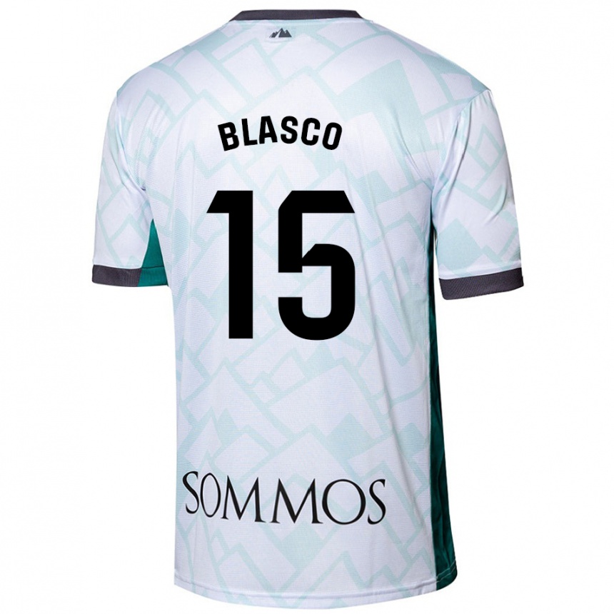 Kids Football Jérémy Blasco #15 White Green Away Jersey 2024/25 T-Shirt Za