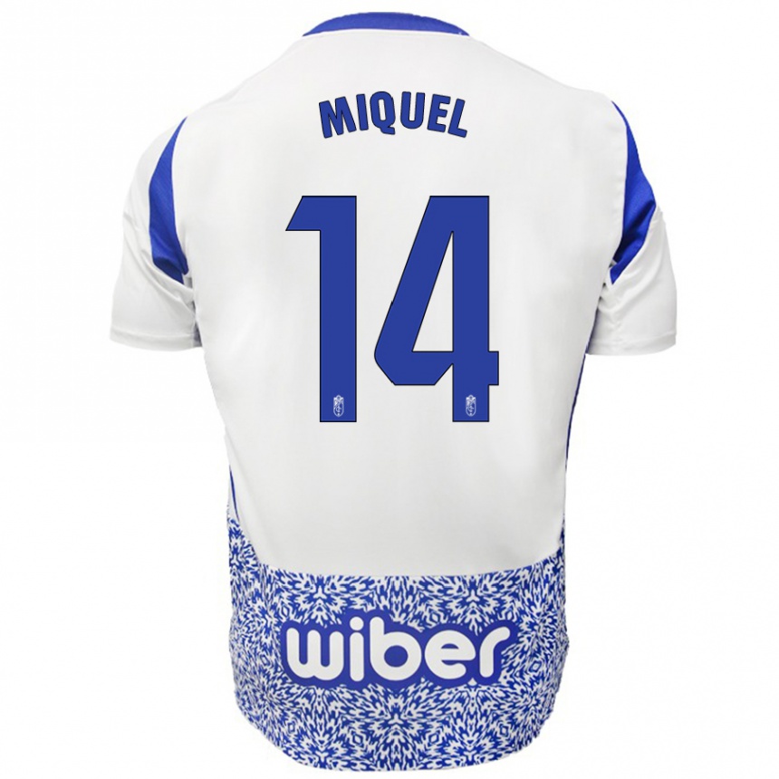 Kids Football Ignasi Miquel #14 White Blue Away Jersey 2024/25 T-Shirt Za