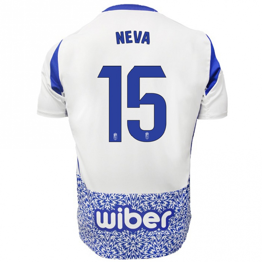 Kids Football Carlos Neva #15 White Blue Away Jersey 2024/25 T-Shirt Za