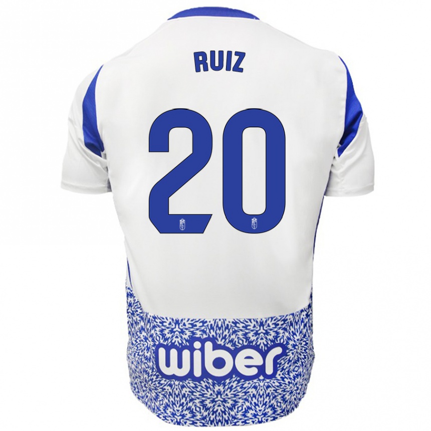 Kids Football Sergio Ruiz #20 White Blue Away Jersey 2024/25 T-Shirt Za