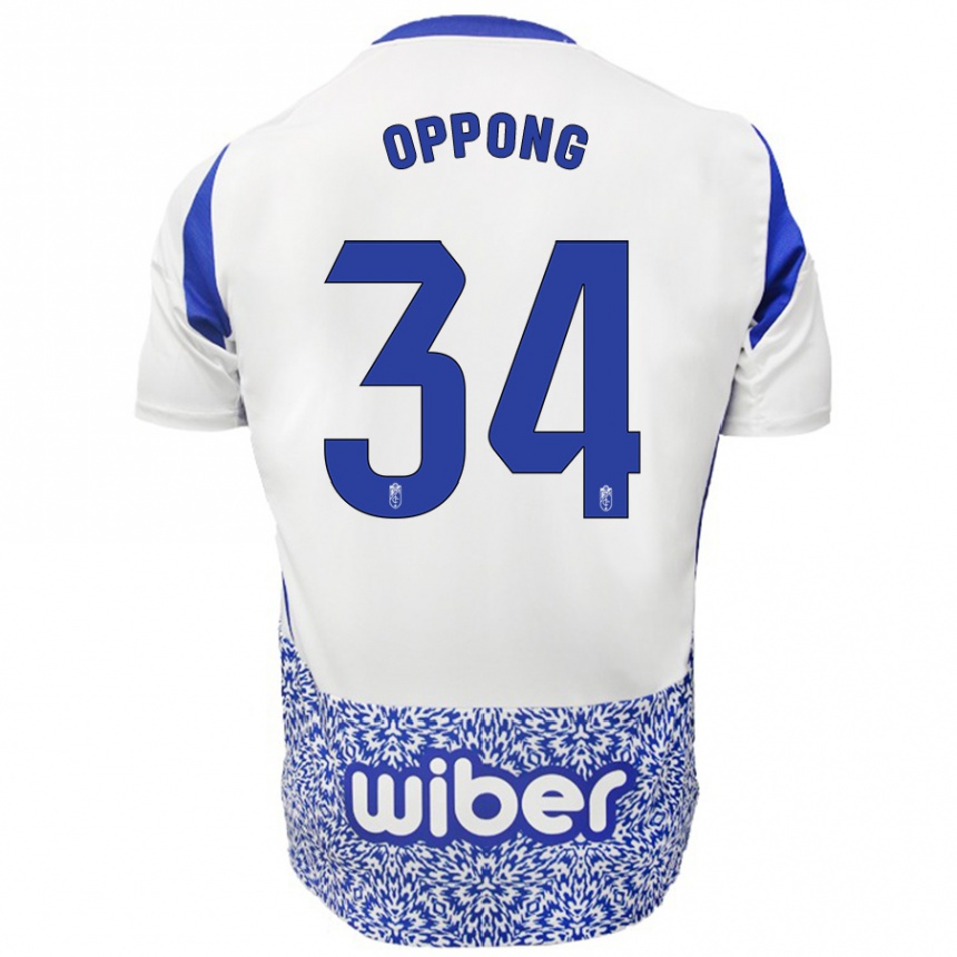 Kids Football Oscar Naasei Oppong #34 White Blue Away Jersey 2024/25 T-Shirt Za