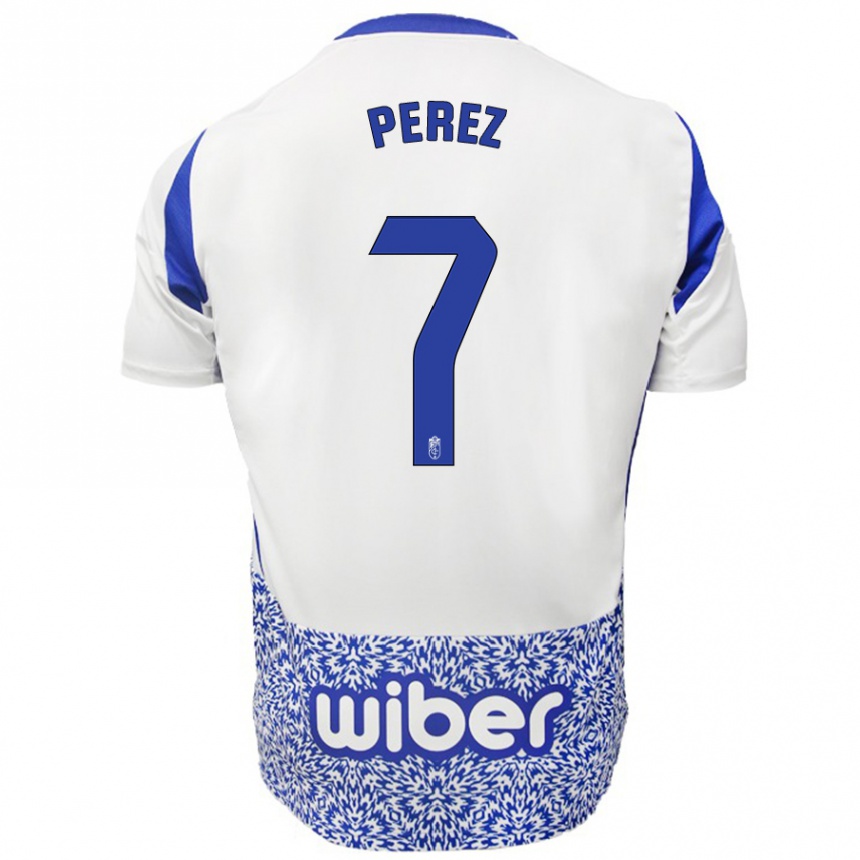 Kids Football Laura Pérez #7 White Blue Away Jersey 2024/25 T-Shirt Za