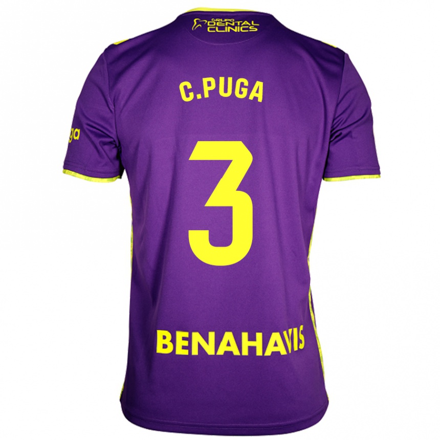 Kids Football Carlos Puga #3 Purple Yellow Away Jersey 2024/25 T-Shirt Za