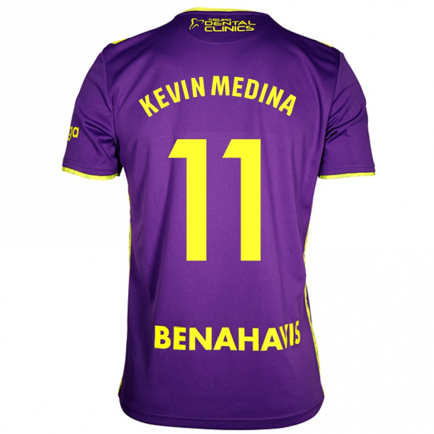 Kids Football Kevin Medina #11 Purple Yellow Away Jersey 2024/25 T-Shirt Za