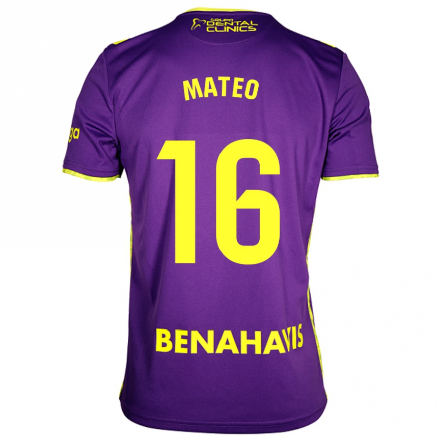 Kids Football Ángel Mateo #16 Purple Yellow Away Jersey 2024/25 T-Shirt Za