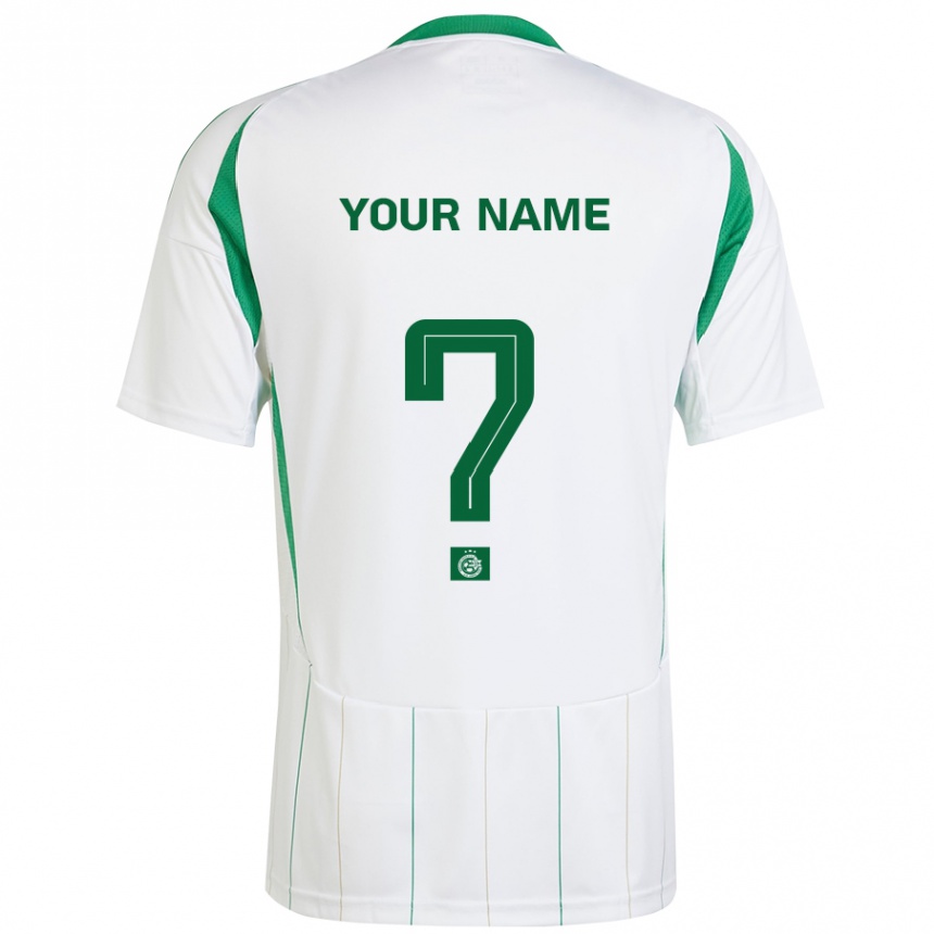 Kids Football Your Name #0 White Green Away Jersey 2024/25 T-Shirt Za