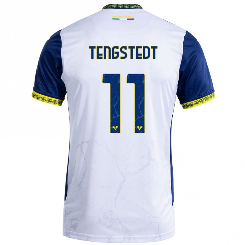 Kids Football Casper Tengstedt #11 White Blue Away Jersey 2024/25 T-Shirt Za