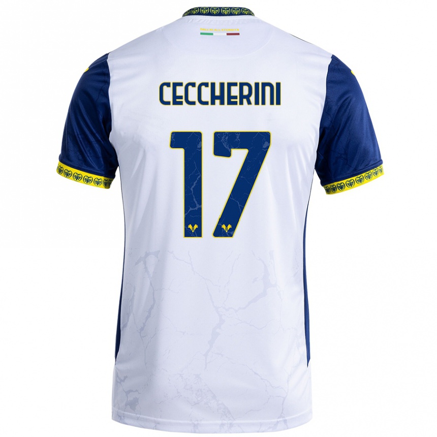 Kids Football Federico Ceccherini #17 White Blue Away Jersey 2024/25 T-Shirt Za